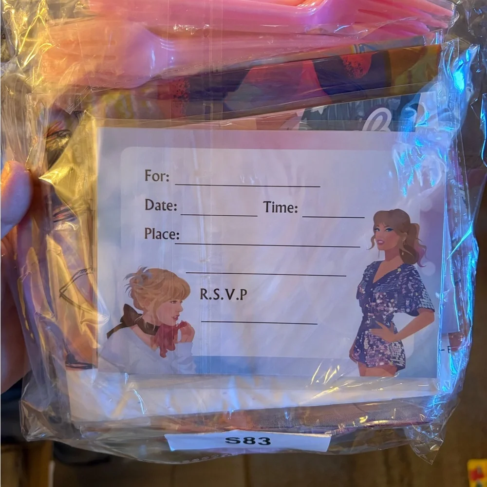 Taylor Swift Party Supplies with Pink and Blue Accents